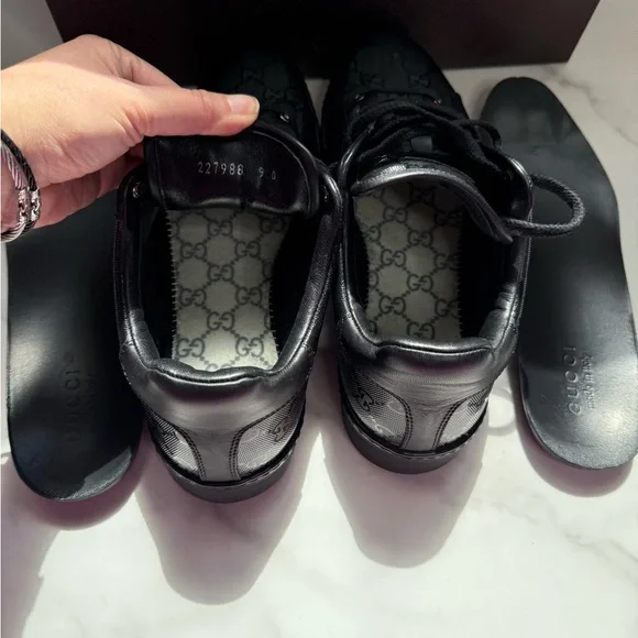Gucci Black Monogram Sneakers AUTHENTIC - Picture 13 of 14
